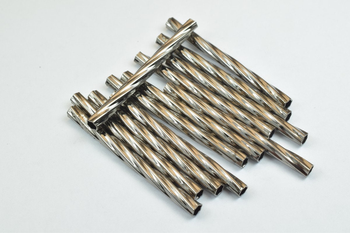 12 PCs Straight Tube Jewelry Finding Beads 3x40mm/3x45mm/3x50mm Diamond Cut Gold/Silver/ Rose Gold/ Gun Metal Diamond Cut For Jewelry Making