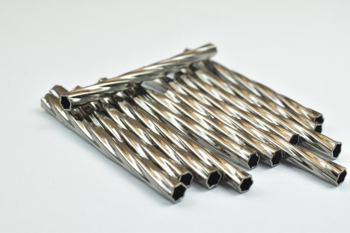 12 PCs Straight Tube Jewelry Finding Beads 3x40mm/3x45mm/3x50mm Diamond Cut Gold/Silver/ Rose Gold/ Gun Metal Diamond Cut For Jewelry Making