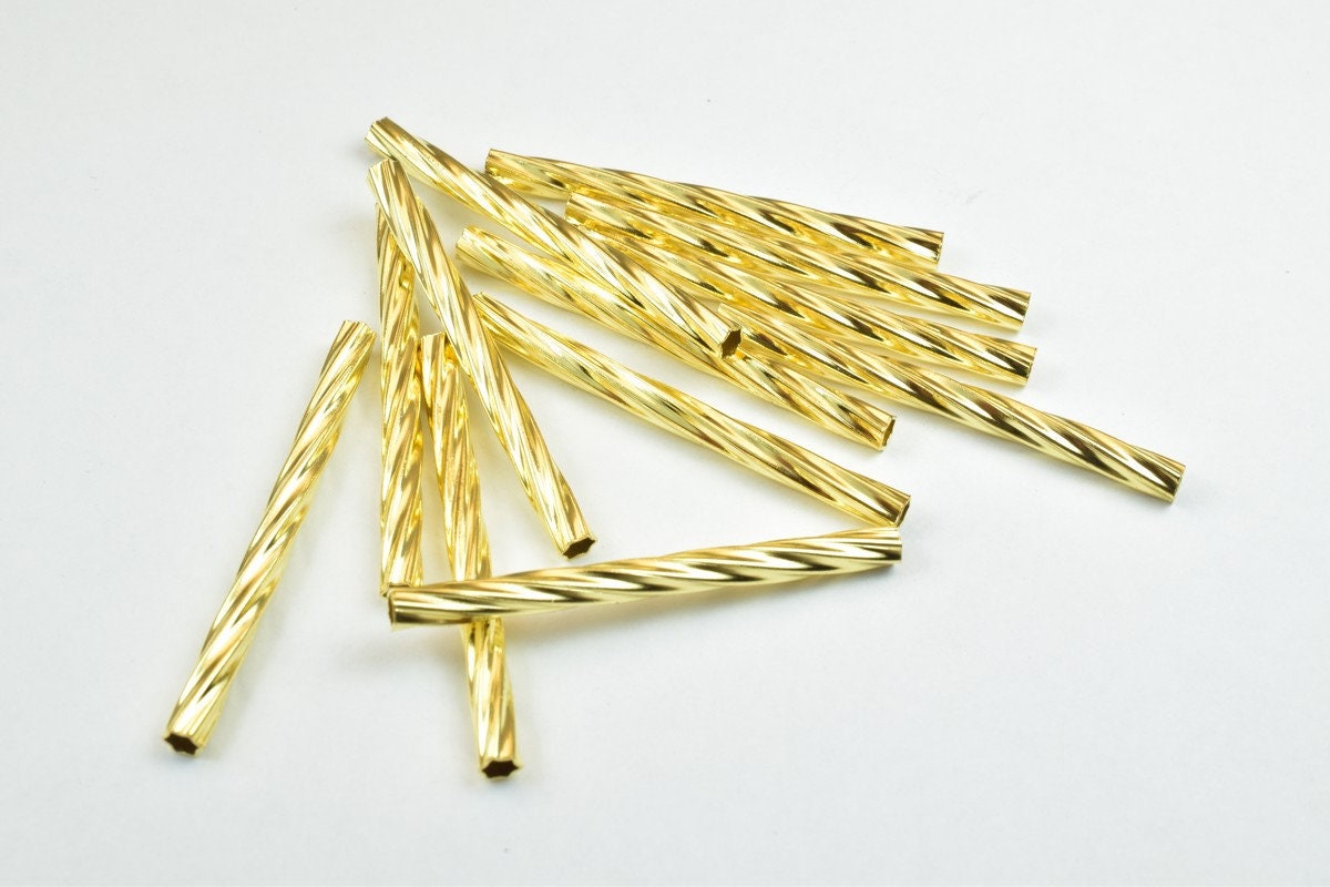12 PCs Straight Tube Jewelry Finding Beads 3x40mm/3x45mm/3x50mm Diamond Cut Gold/Silver/ Rose Gold/ Gun Metal Diamond Cut For Jewelry Making