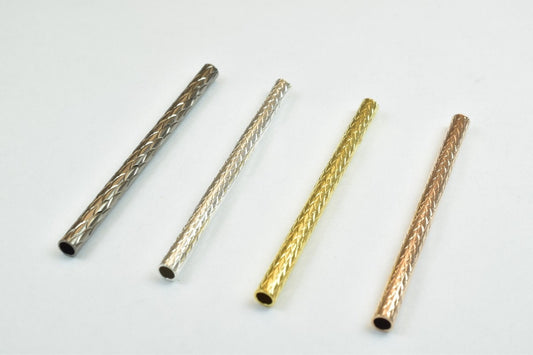 12 PCs Straight Tube Jewelry Finding Beads 3x40mm/3x45mm/3x50mm Diamond Cut Gold/Silver/ Rose Gold/ Gun Metal Diamond Cut For Jewelry Making