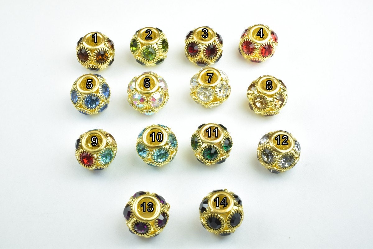 4 PCs Rhinestone Round Ball Beads with Big Hole Gold Size 13mm Hole Size 5mm For European Style Bracelet Or Necklace For Jewelry Making