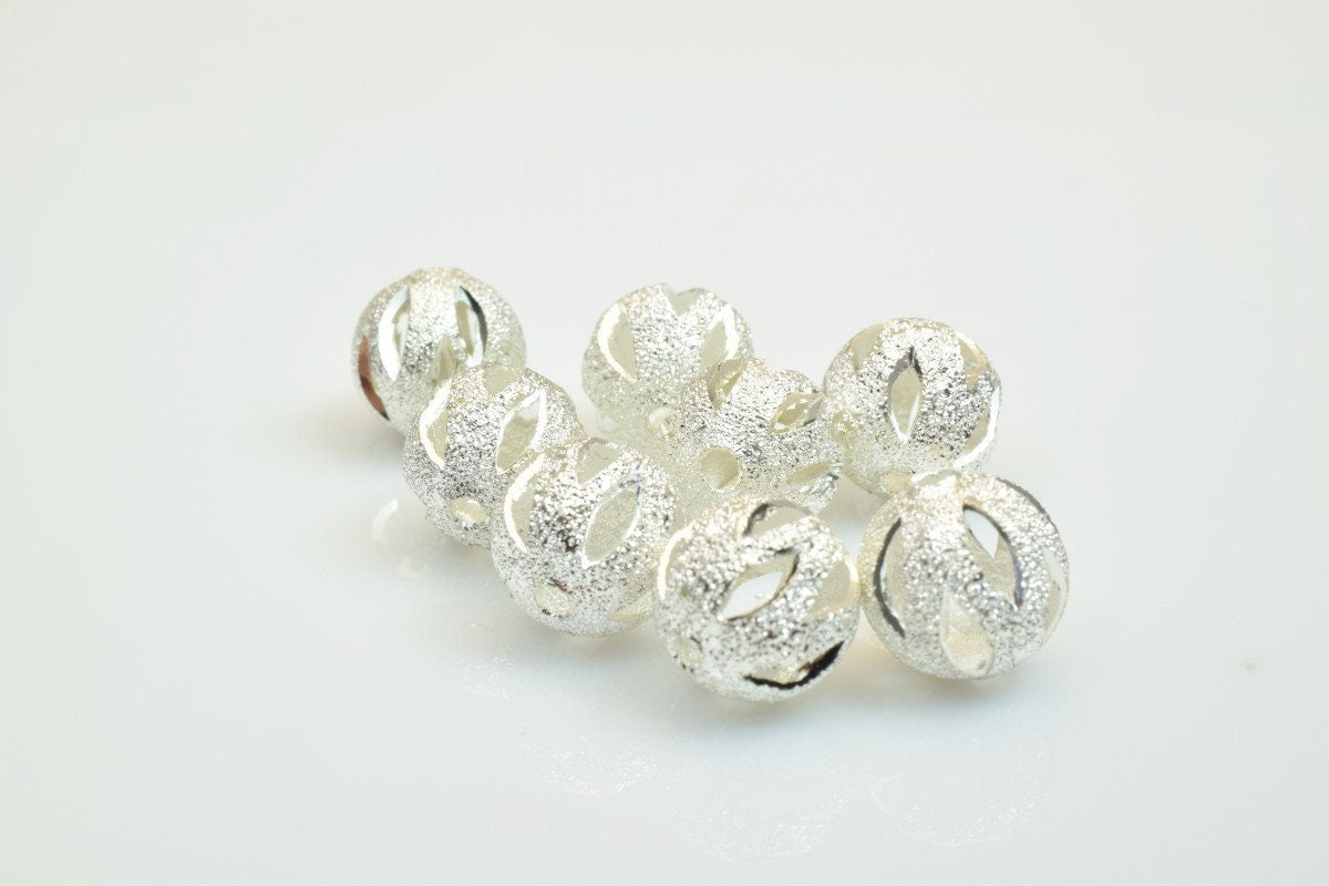 100 PCs Silver Plated Carved Round Beads 8mm/10mm Diamond Cut