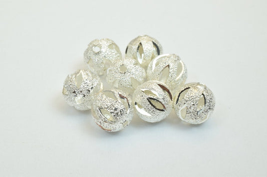 100 PCs Silver Plated Carved Round Beads 8mm/10mm Diamond Cut