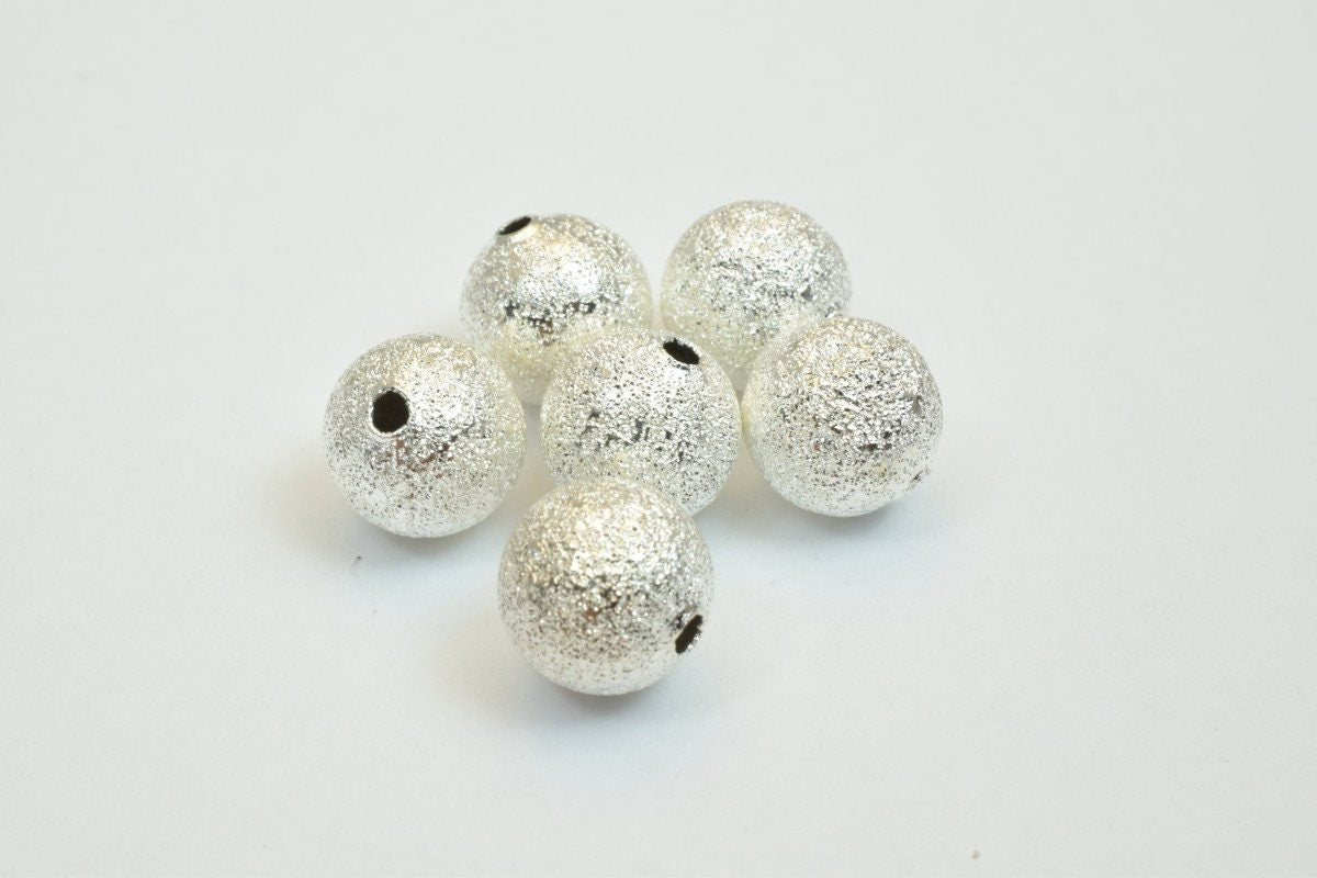 100 PCs Silver Plated Carved Round Beads 6mm/8mm/10mm Stardust Beads Diamond Cut