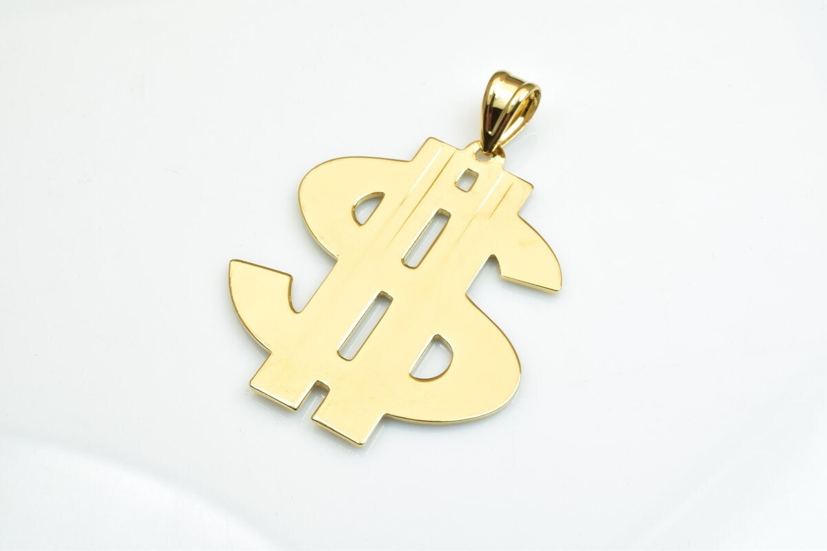 18KGF as as Gold Filled* tarnish resistant Dollar Sign Pendant Size 44mm Thickness 1.5mm For Jewelry Making Item# GP77
