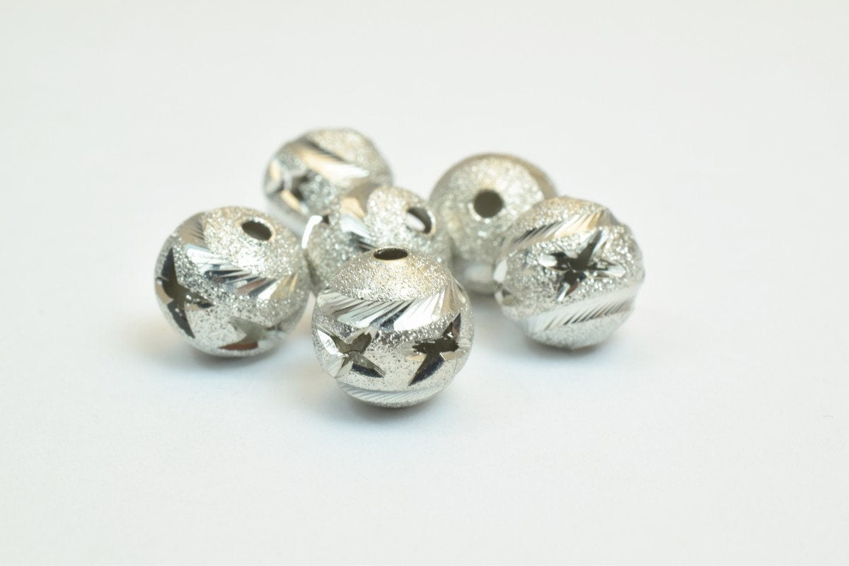 100 PCs Steel Plated Carved Round Beads 10mm Diamond Cut