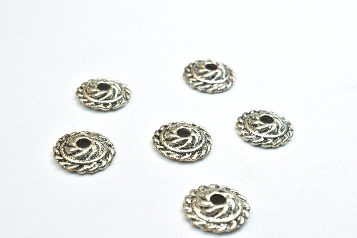 12 PCs Beads Caps Antique Silver Alloy Beads Ending Size 10mm Hole Opening 2mm For Jewelry Making
