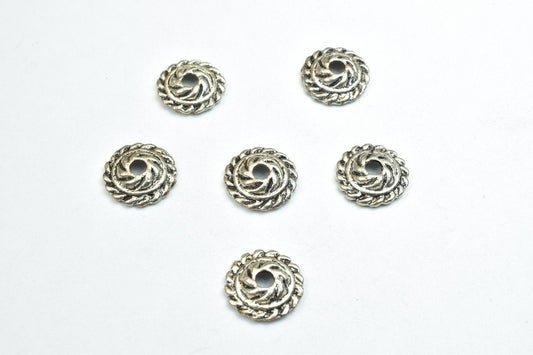 12 PCs Beads Caps Antique Silver Alloy Beads Ending Size 10mm Hole Opening 2mm For Jewelry Making