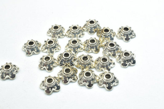 20 PCs Flower Beads Caps Antique Silver Alloy Beads Ending Size 7mm Hole Opening 1mm For Jewelry Making