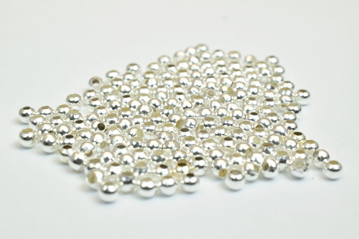 600 PCs Silver Plated or Nickel Plated Plain Round Beads 2mm Hole Size 0.8mm to 1mm For Jewelry Making