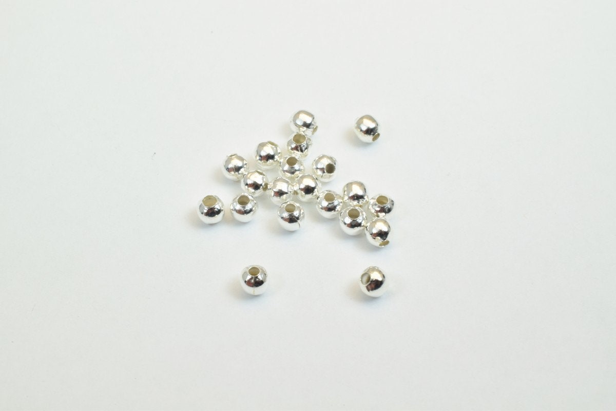 100 PCs Silver Plated Plain Round Beads 4mm Hole Size 1.5mm to 2mm For Jewelry Making