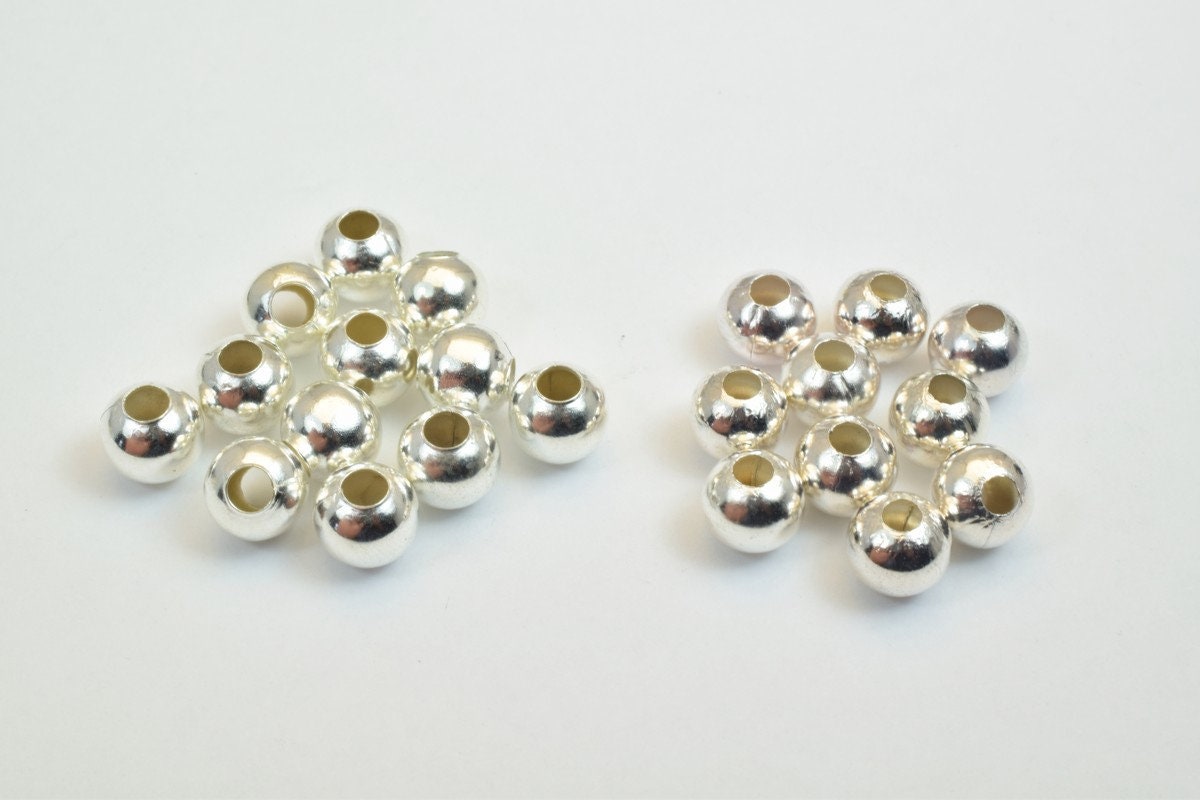 70 PCs Silver Plated or Silver Chrome Plated Plain Round Beads 6mm Hole Size 2mm to 3mm For Jewelry Making