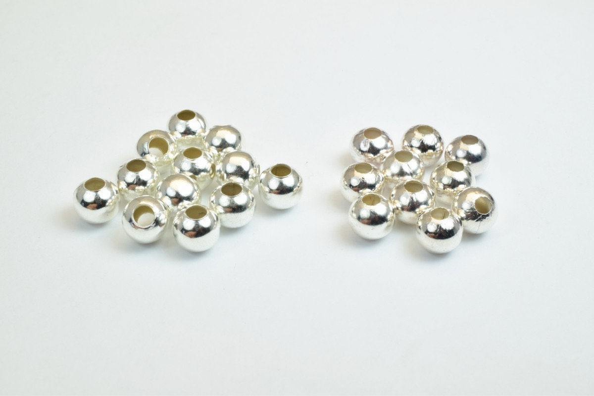 30 PCs Silver Plated or Silver Chrome Plated Plain Round Beads 8mm Hole Size 3mm For Jewelry Making