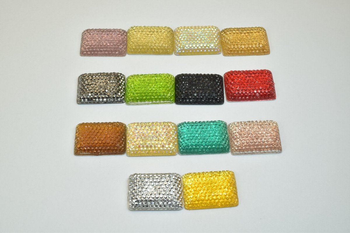 10 PCs Sparkly Acrylic Rhinestone Rectangle 25x15mm Resin Flatback Decoden Beads Kawaii Cabochons Phone Case Embellishments Bling Invitation