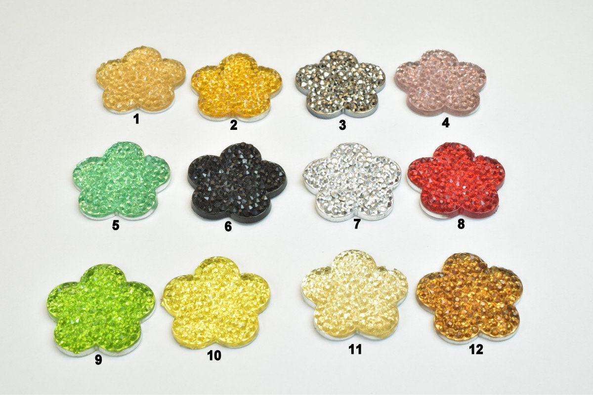 15 PCs Sparkly Acrylic Rhinestone Flower 21mm Resin Flatback Decoden Beads Kawaii Cabochons Phone Case Embellishments Bling Invitation