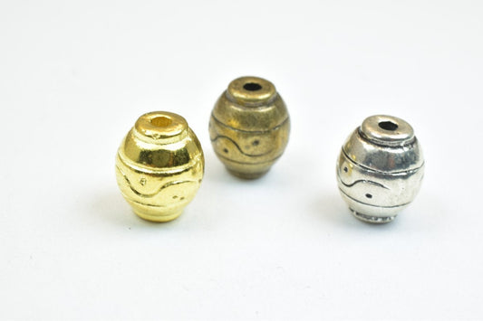 8 PCs Barrel Oval Spacer Beads Antique Silver/Gold/Antique Green Size 9x8mm Base Metal Alloy Spacer Hole Size 1mm For Jewelry Making