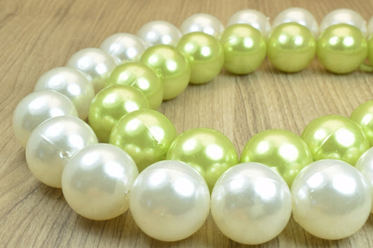 25mm Acrylic Plastic Pearl White/Green Round Loose Spacer Beads Sell for Decoration/Wedding/Jewelry Making#D