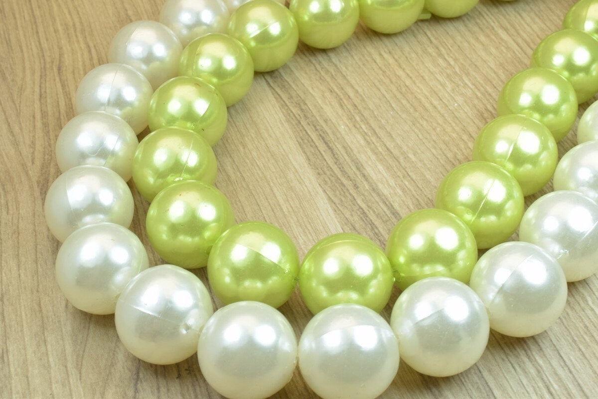 25mm Acrylic Plastic Pearl White/Green Round Loose Spacer Beads Sell for Decoration/Wedding/Jewelry Making#D