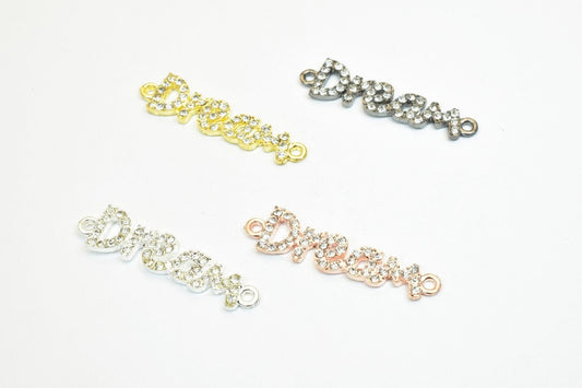 4 PCs Dream Rhinestone Connector Charm Pave Beads Findings Size 40x9mm Thickness 3mm 2 Jump Rings 1mm For Jewelry Making