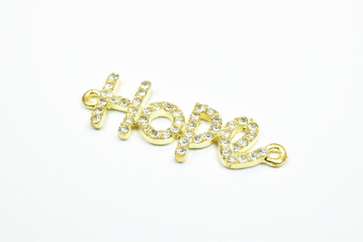4 PCs Hope Rhinestone Connector Pendant Charm Pave Beads Finding Size 13.5x40mm Thickness 3mm 2 Jump Rings 1mm For Jewelry Making