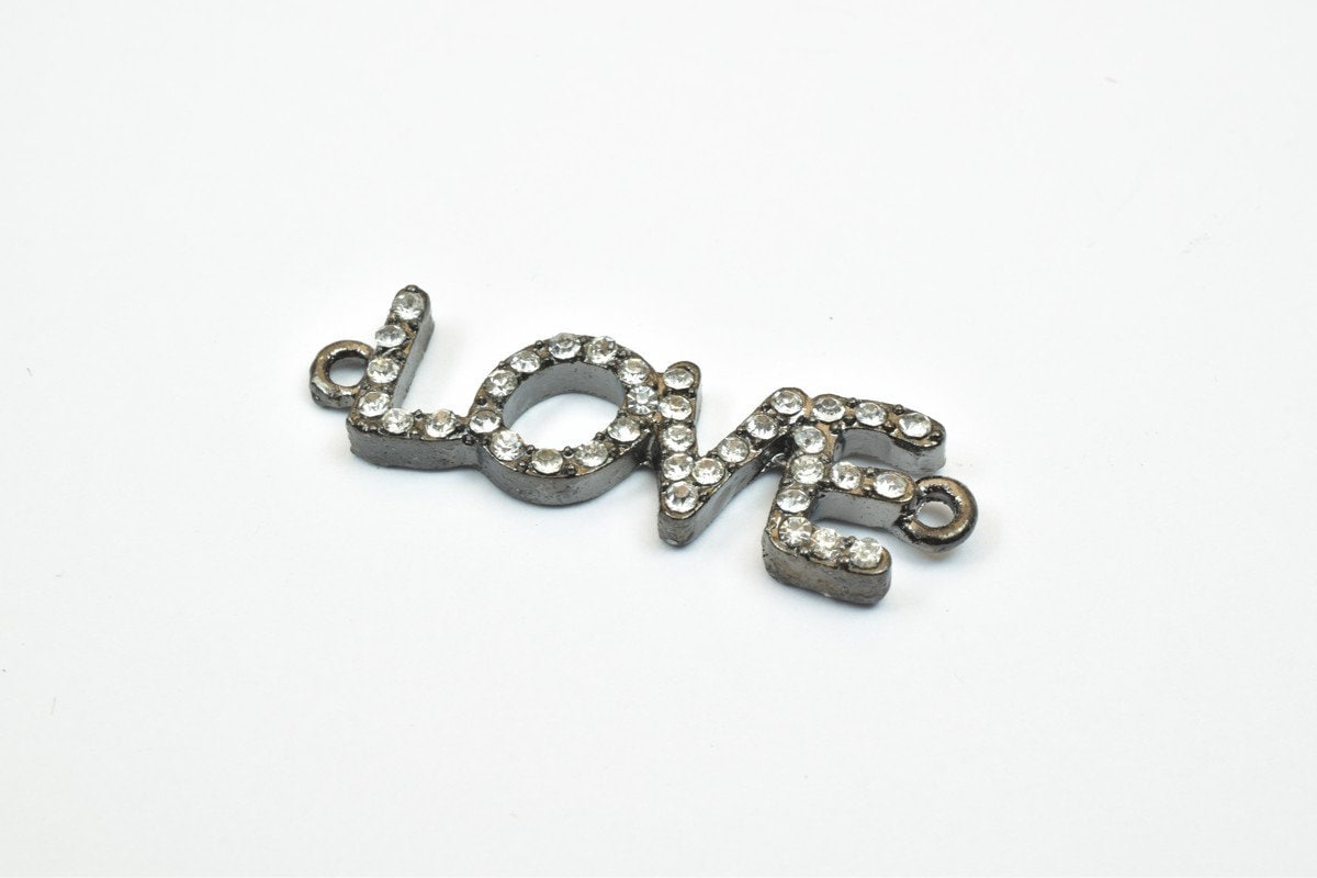 6 PCs Love Rhinestone Connector Pendant Charm Pave Beads Finding Size 11x37mm Thickness 3.5mm 2 Jump Rings 1mm For Jewelry Making