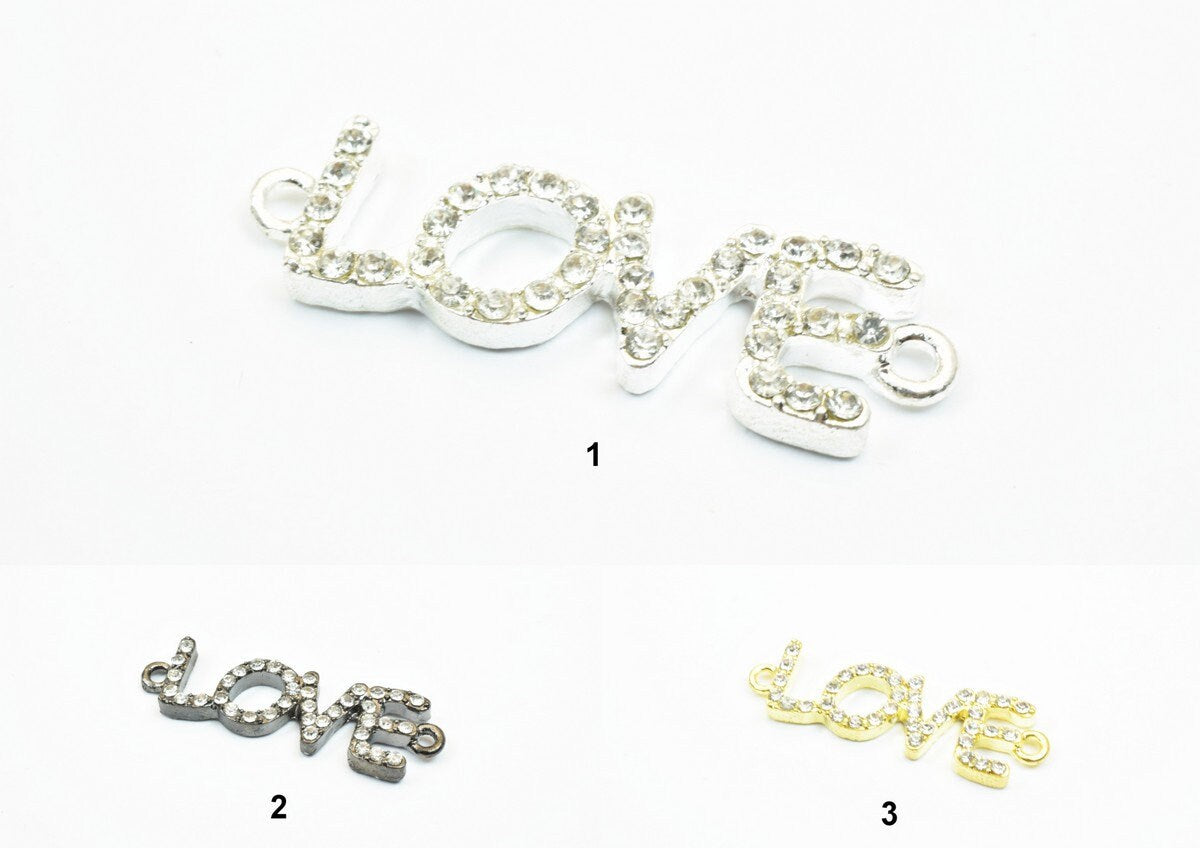 6 PCs Love Rhinestone Connector Pendant Charm Pave Beads Finding Size 11x37mm Thickness 3.5mm 2 Jump Rings 1mm For Jewelry Making