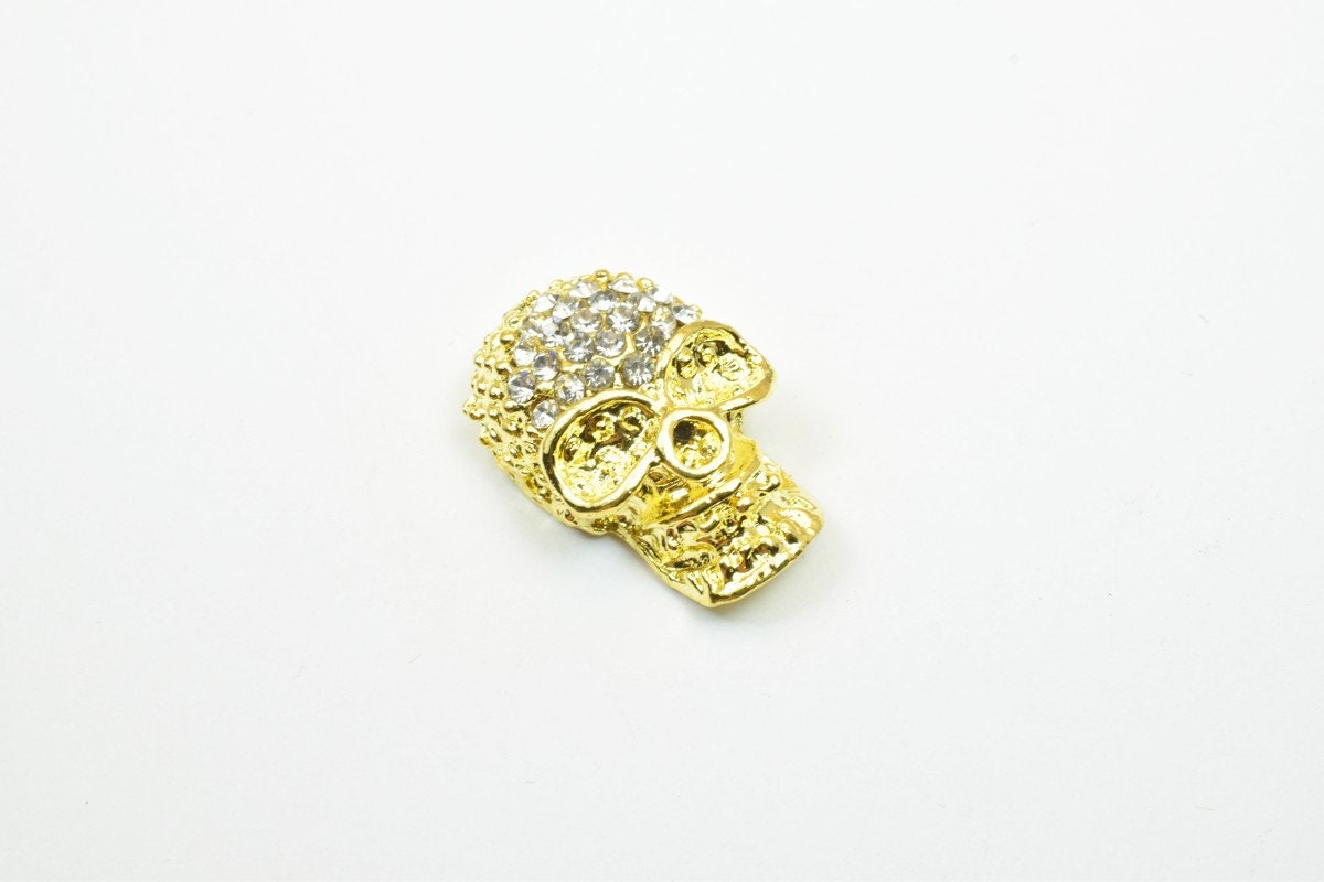 4 PCs Skull Pave Crystal Rhinestone Spacer Connector Beads Size 24x15mm Side Hole Size 1.5mm Charm Pendant For Jewelry Making