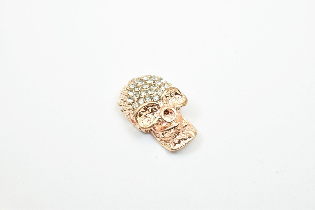 4 PCs Skull Pave Crystal Rhinestone Spacer Connector Beads Size 24x15mm Side Hole Size 1.5mm Charm Pendant For Jewelry Making