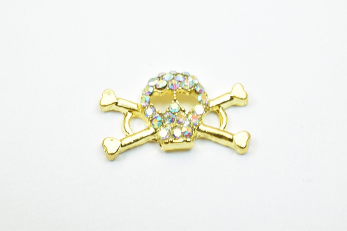 8 PCs Skull Pave Crystal Rhinestone Spacer Connector Findings Beads Size 11x18mm 2 Jump Rings Size 2mm Charm Pendant For Jewelry Making