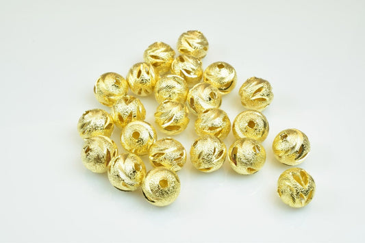 100 PCs Gold Plated Carved Round Beads 8mm 10mm Diamond Cut