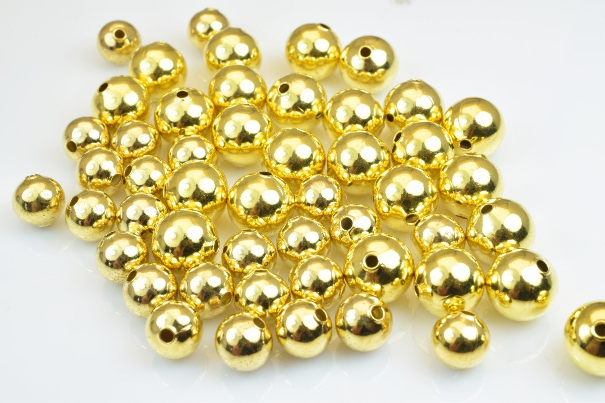 Plain Gold Plated Carved Round Beads 8mm/10mm Plain Ball For Jewelry Making