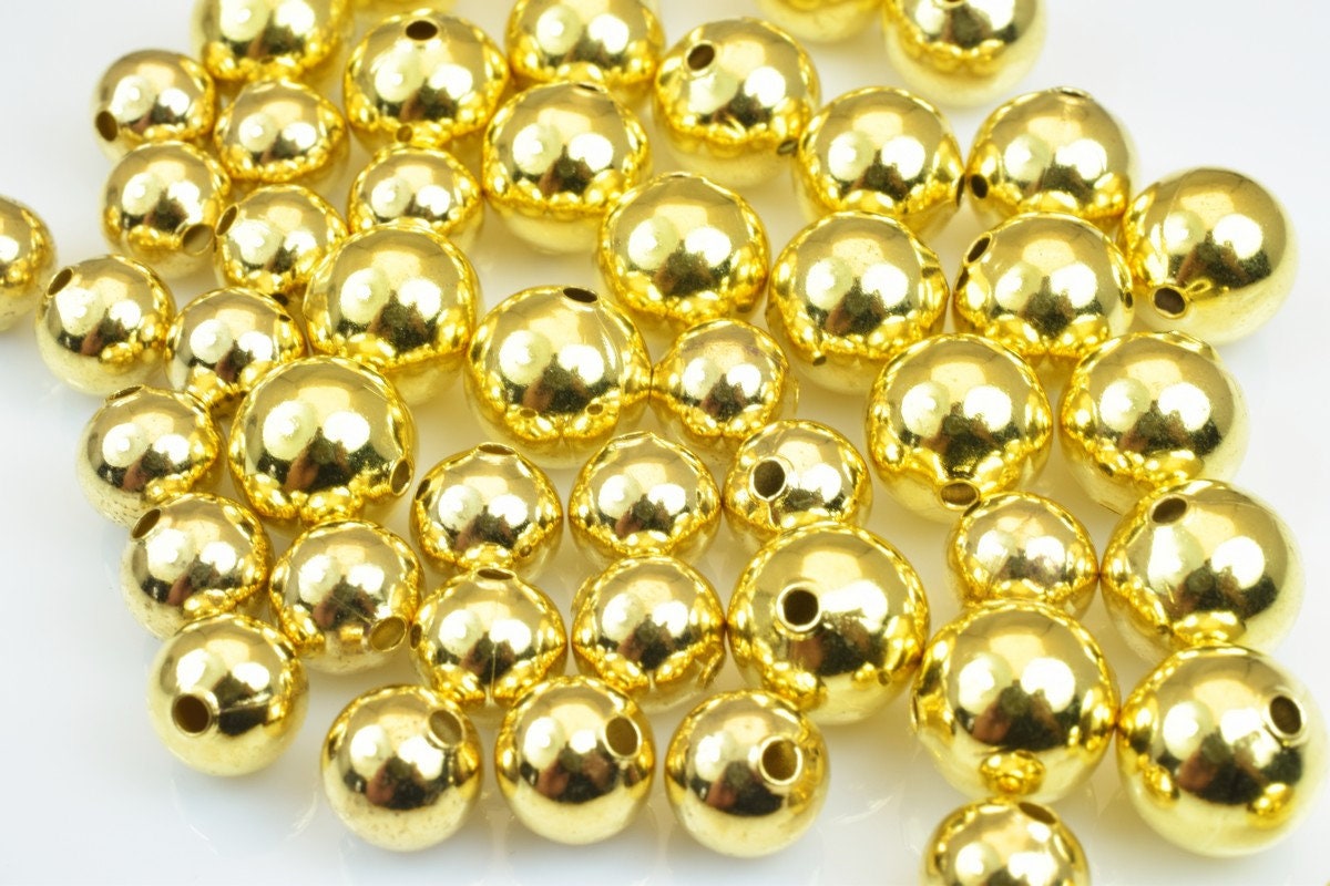 Plain Gold Plated Carved Round Beads 8mm/10mm Plain Ball For Jewelry Making