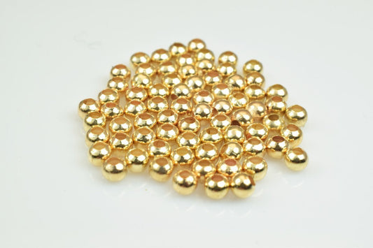 Plain Pinky 18K Gold Plated Carved Round Beads 2mm/3mm Plain Ball Beads With Big Hole For Jewelry Making