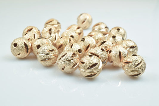 100 PCs Rose Gold Plated Carved Round Beads 6mm/8mm/10mm Diamond Cut For Jewelry Making