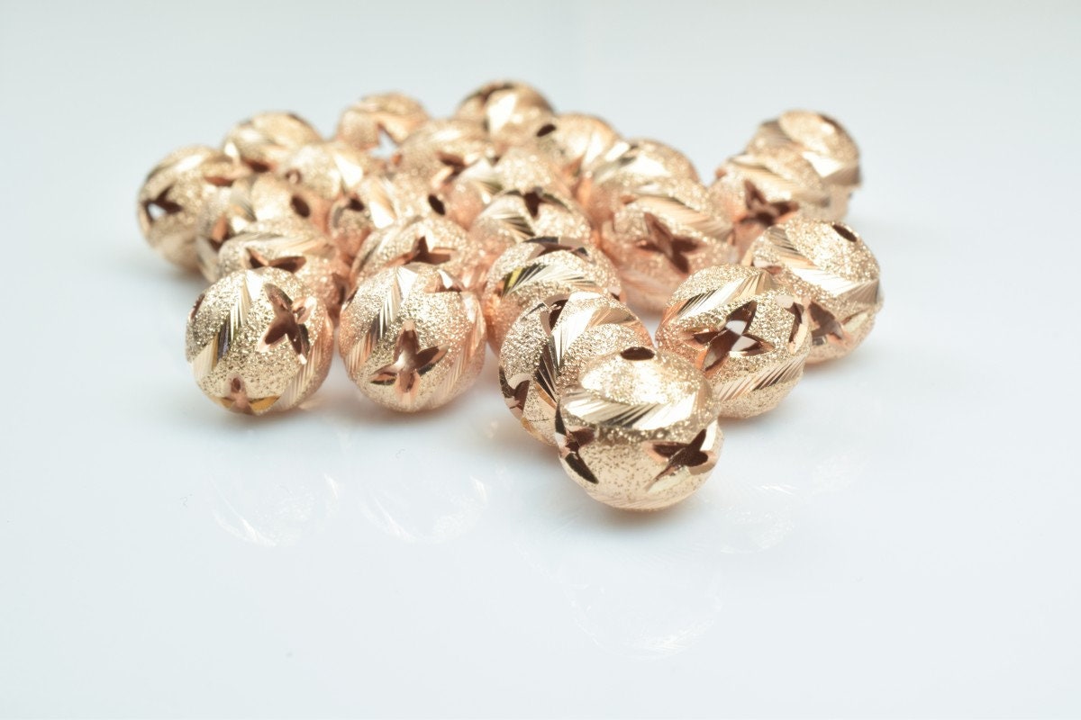 100 PCs Rose Gold Plated Carved Round Beads 6mm/8mm/10mm Diamond Cut For Jewelry Making
