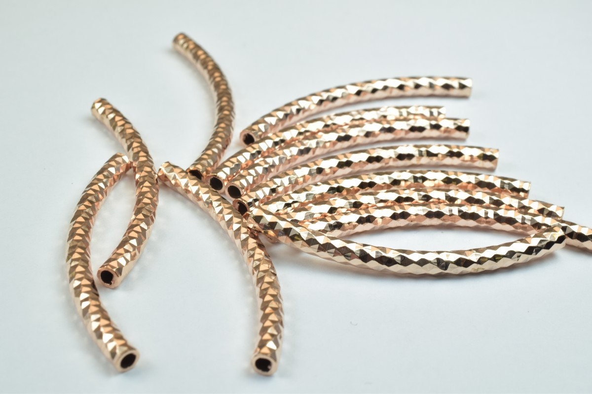 12 PCs Curve Tube Jewelry Finding Beads 3x40mm/3x45mm/3x50mm Diamond Cut Gold/Silver/ RoseGold For Jewelry Making