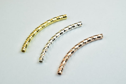 12 PCs Curve Tube Jewelry Finding Beads 3x40mm/3x45mm/3x50mm Diamond Cut Gold/Silver/ RoseGold For Jewelry Making