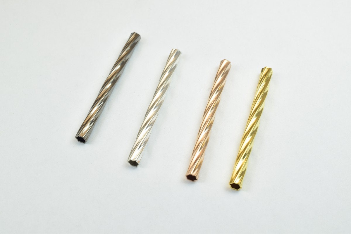 12 PCs Straight Tube Jewelry Finding Beads 3x40mm/3x45mm/3x50mm Diamond Cut Gold/Silver/ Rose Gold/ Gun Metal Diamond Cut For Jewelry Making