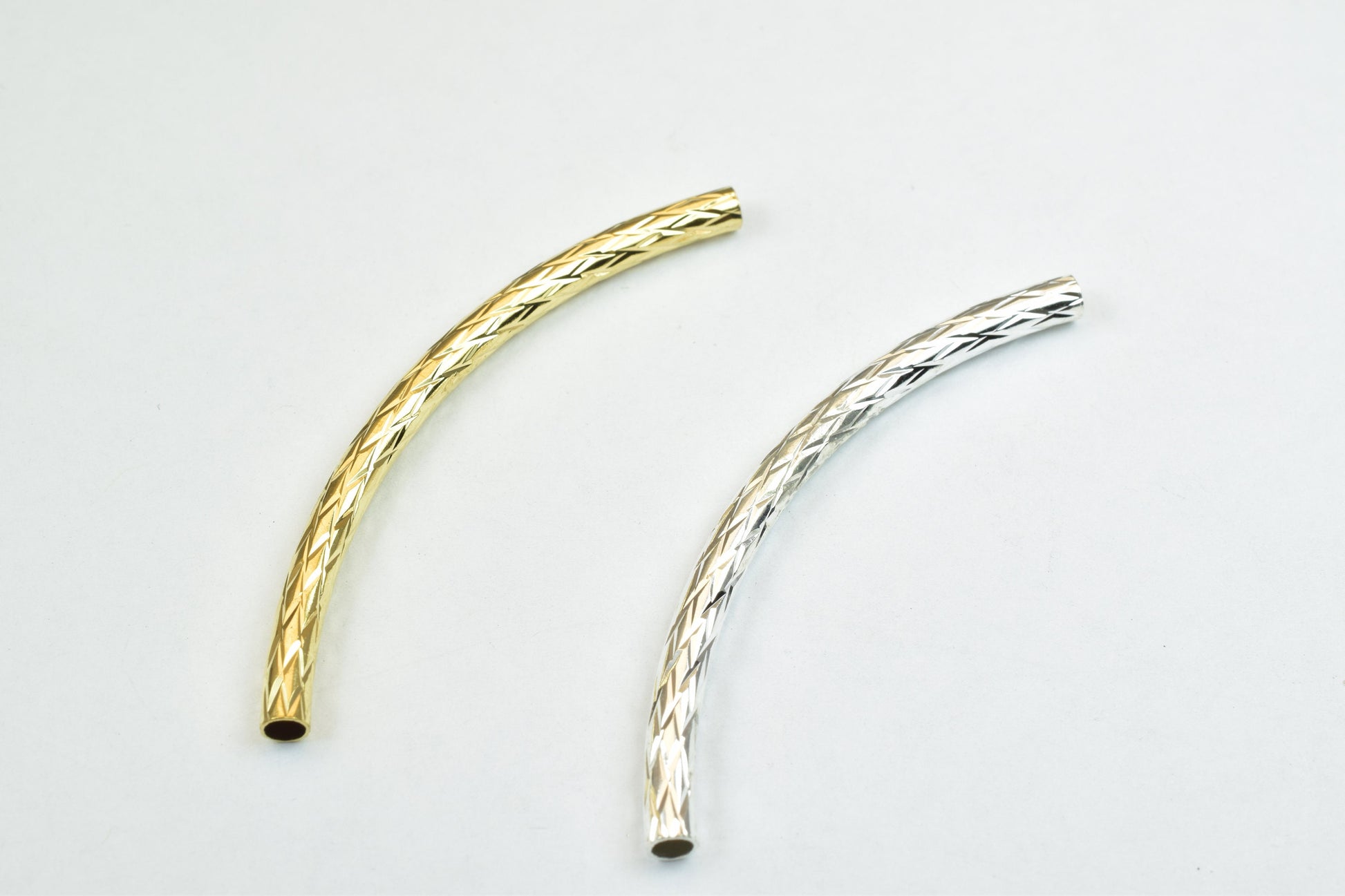 12 PCs Curve Tube Jewelry Finding Beads Size 3x50mm Diamond Cut Gold/Silver For Jewelry Making