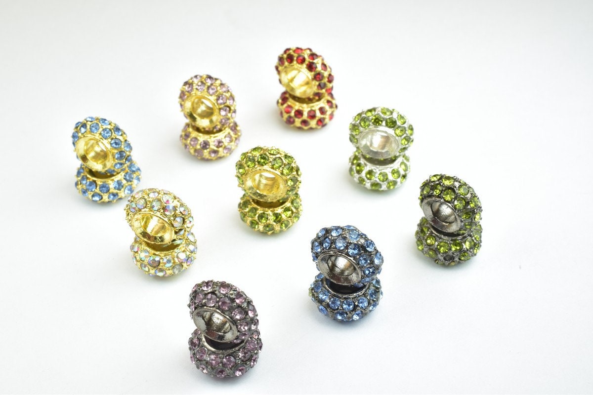 4 PCs Rhinestone Roundelle Dount Beads with Big Hole Silver Size 13x7mm Hole Size 5mm For European Style Bracelet Or Necklace For Jewelry