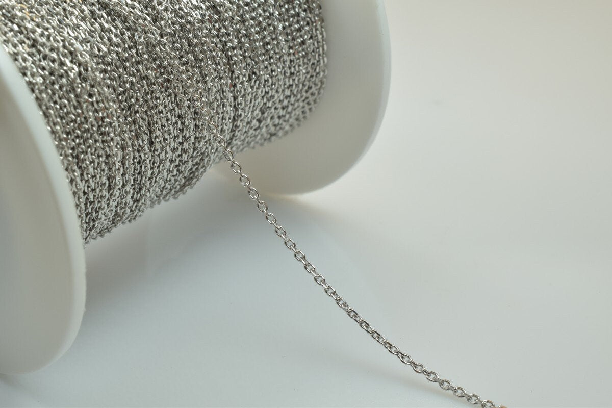 925 Sterling Silver Chain With Rhodium Filled Plated On Top for Jewelry Making By Foot Item# SSC037R