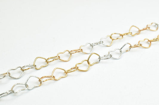 15.25" Inches Electro Plated Gold and Rhodium Plated Chain Heart Size 4.5x6mm Thickness 1mm For Jewelry Making EP1