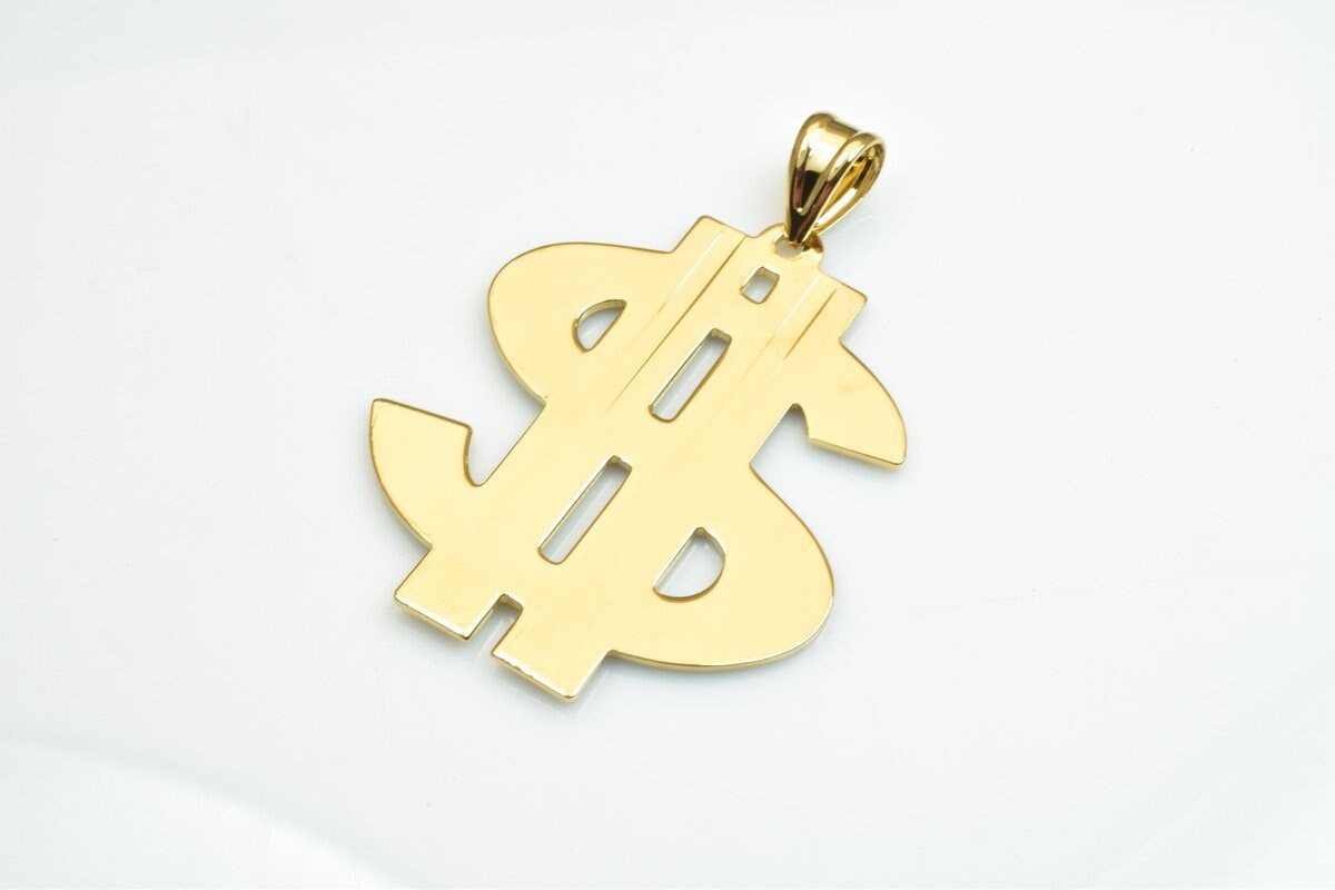 18KGF as as Gold Filled* tarnish resistant Dollar Sign Pendant Size 44mm Thickness 1.5mm For Jewelry Making Item# GP77