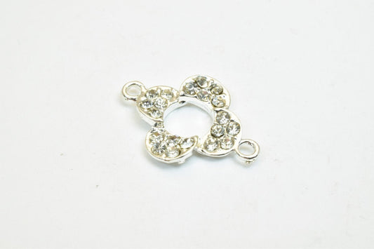 Clover Flower Rhinestone Connecting Charm with Pave Beads 4 PCs Size 21x15mm Thickness 3mm 2 Jump Rings 1.5mm For Jewelry Making