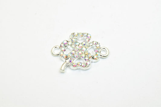 4 PCs Flower Rhinestone Connector Charm Pave Beads Findings Size 21x16mm Thickness 3mm 2 Jump Rings 2mm For Jewelry Making