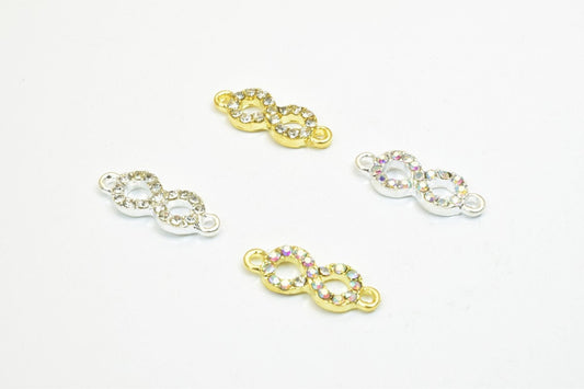 4 PCs Infinity Rhinestone Connector Charm Pave Beads Findings Size 20x7mm Thickness 2.5mm 2 Jump Rings 1mm For Jewelry Making