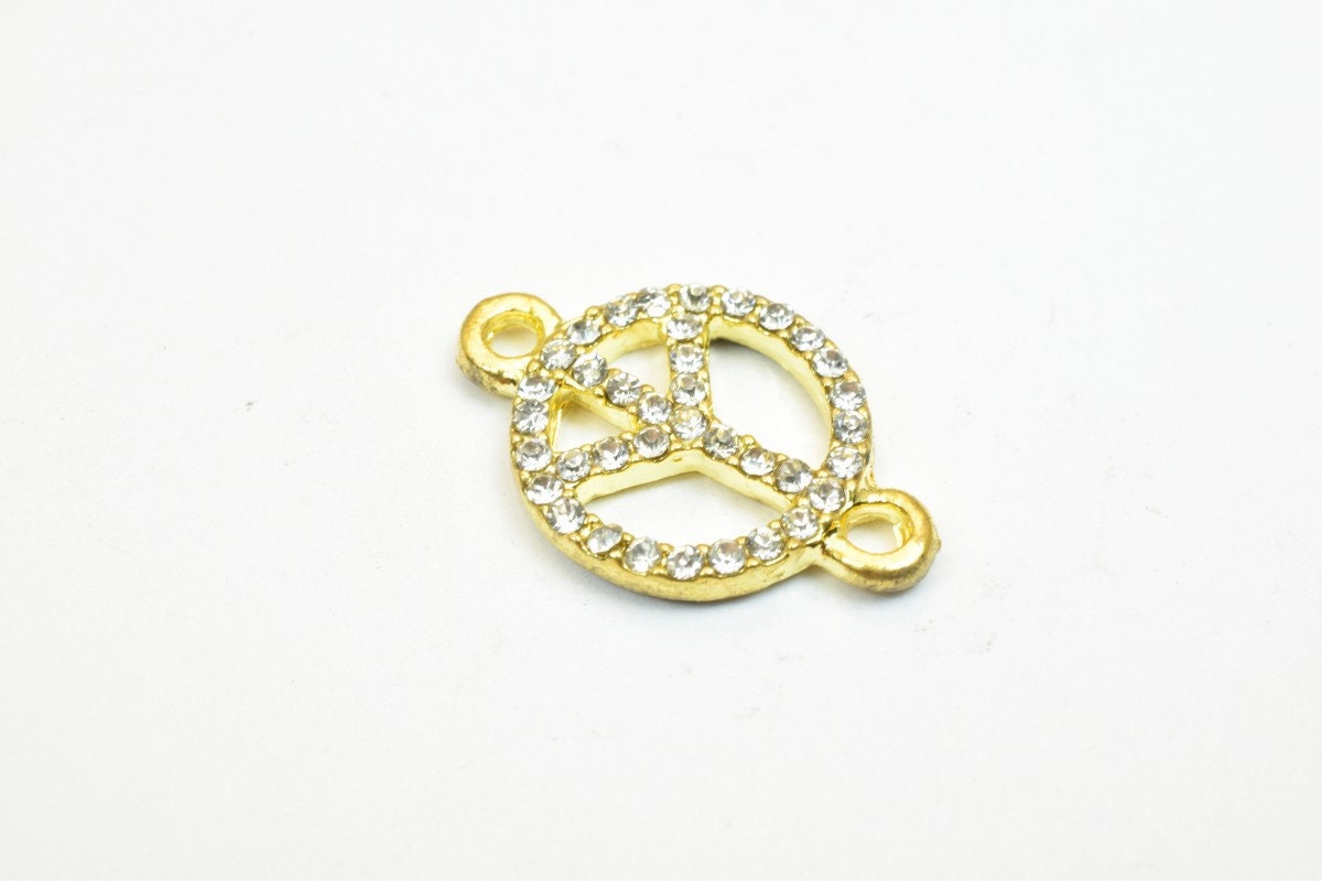 4 PCs Peace Sign Rhinestone Connector Charm Pave Beads Findings Size 19.5x12.5mm Thickness 2.5mm 2 Jump Rings 1mm For Jewelry Making