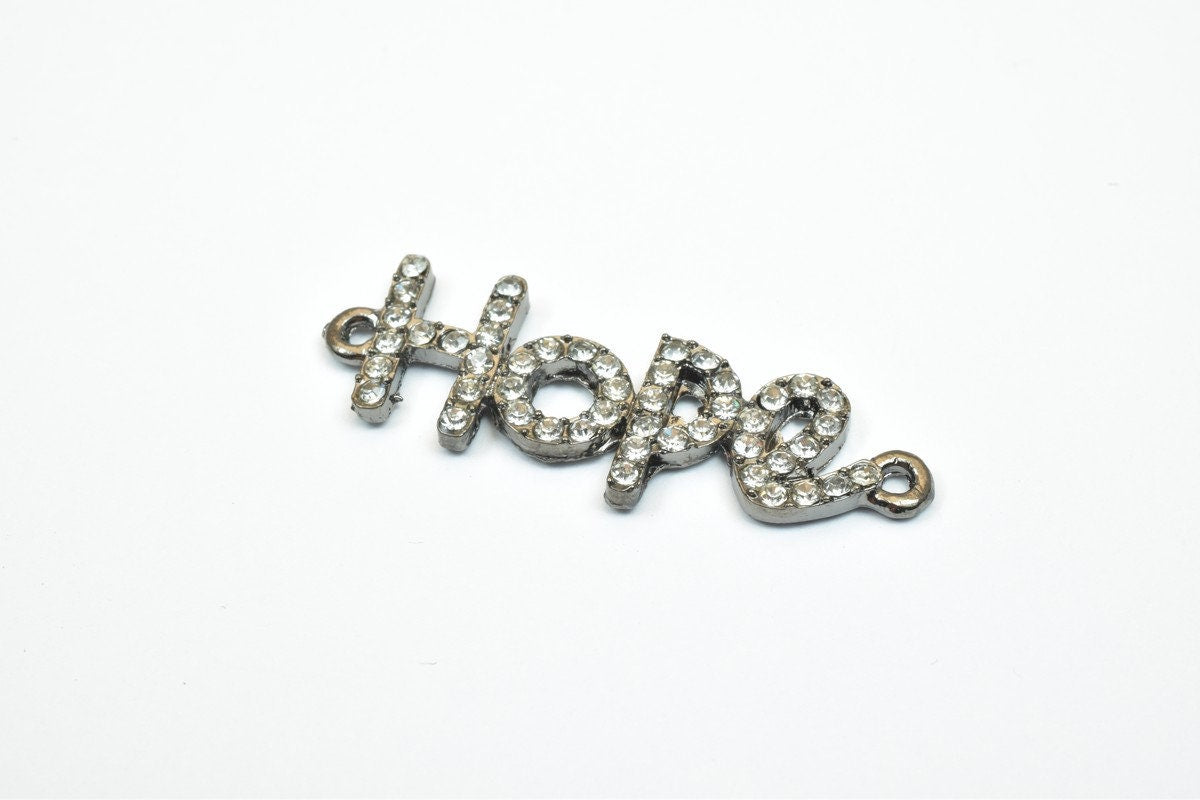 4 PCs Hope Rhinestone Connector Pendant Charm Pave Beads Finding Size 13.5x40mm Thickness 3mm 2 Jump Rings 1mm For Jewelry Making