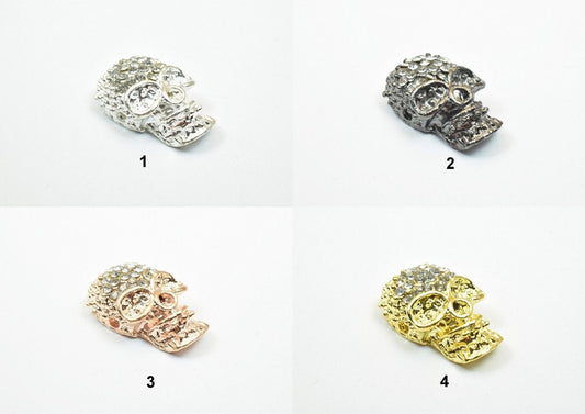 4 PCs Skull Pave Crystal Rhinestone Spacer Connector Beads Size 24x15mm Side Hole Size 1.5mm Charm Pendant For Jewelry Making