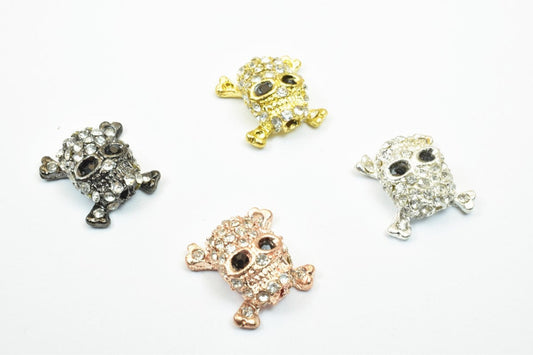4 PCs Skull Pave Crystal Rhinestone Spacer Connector Beads Size 18.5x18mm Hole Size 1.5mm Charm Pendant For Jewelry Making